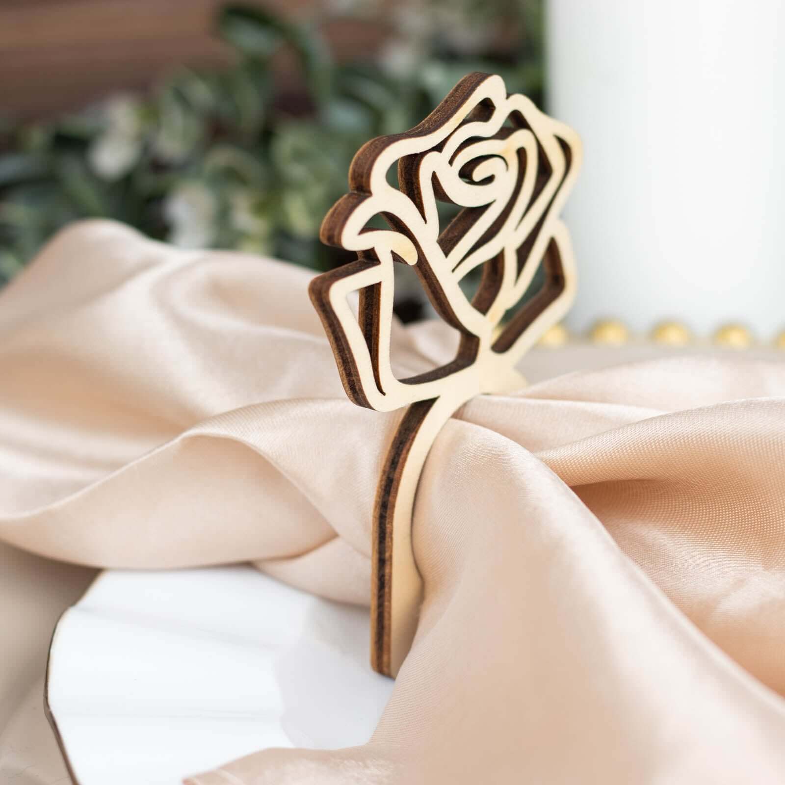 10 Pack Natural Wood Laser Cut Rose Design Boho Napkin Rings, Rustic Farmhouse Napkin Holders 4" - Image 12
