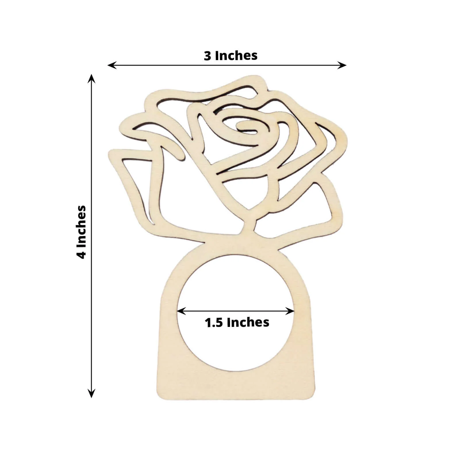 10 Pack Natural Wood Laser Cut Rose Design Boho Napkin Rings, Rustic Farmhouse Napkin Holders 4" - Image 3
