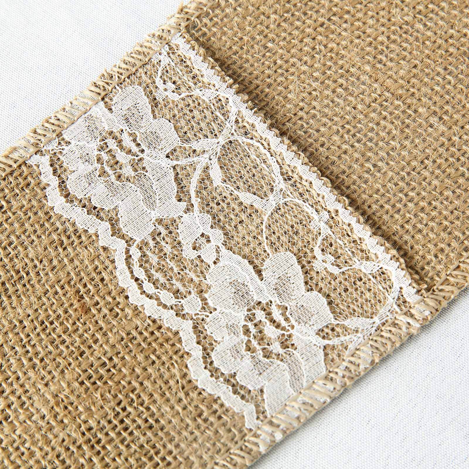 10 Pack Natural Burlap/Lace Single Set Silverware Holder Pouch 4"x8" - Image 7