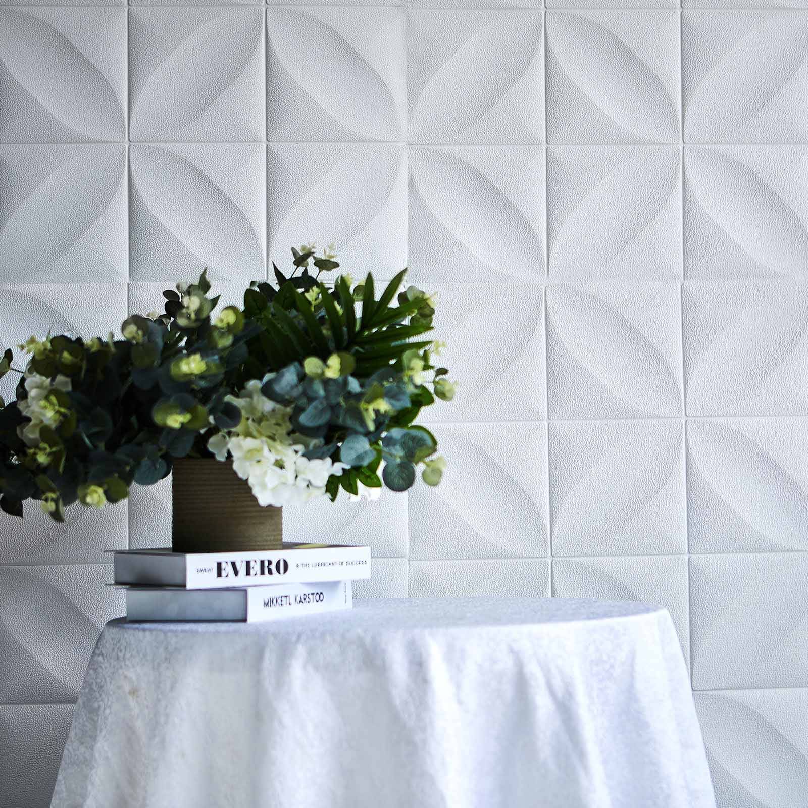 10 Pack 3D White Foam Self Adhesive Wall Panels - Diamond Design 52 Sq ft - Image 10