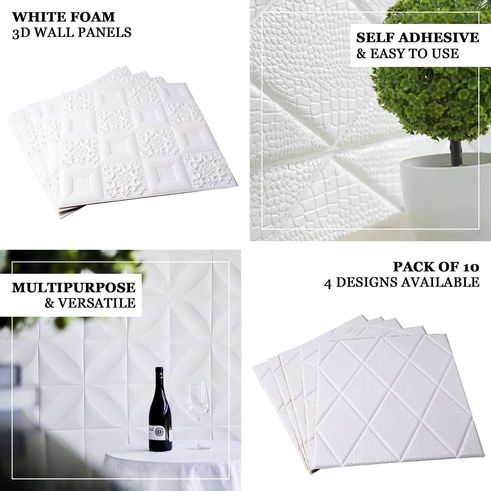 10 Pack 3D White Foam Self Adhesive Wall Panels - French Design 52 Sq ft - Image 4