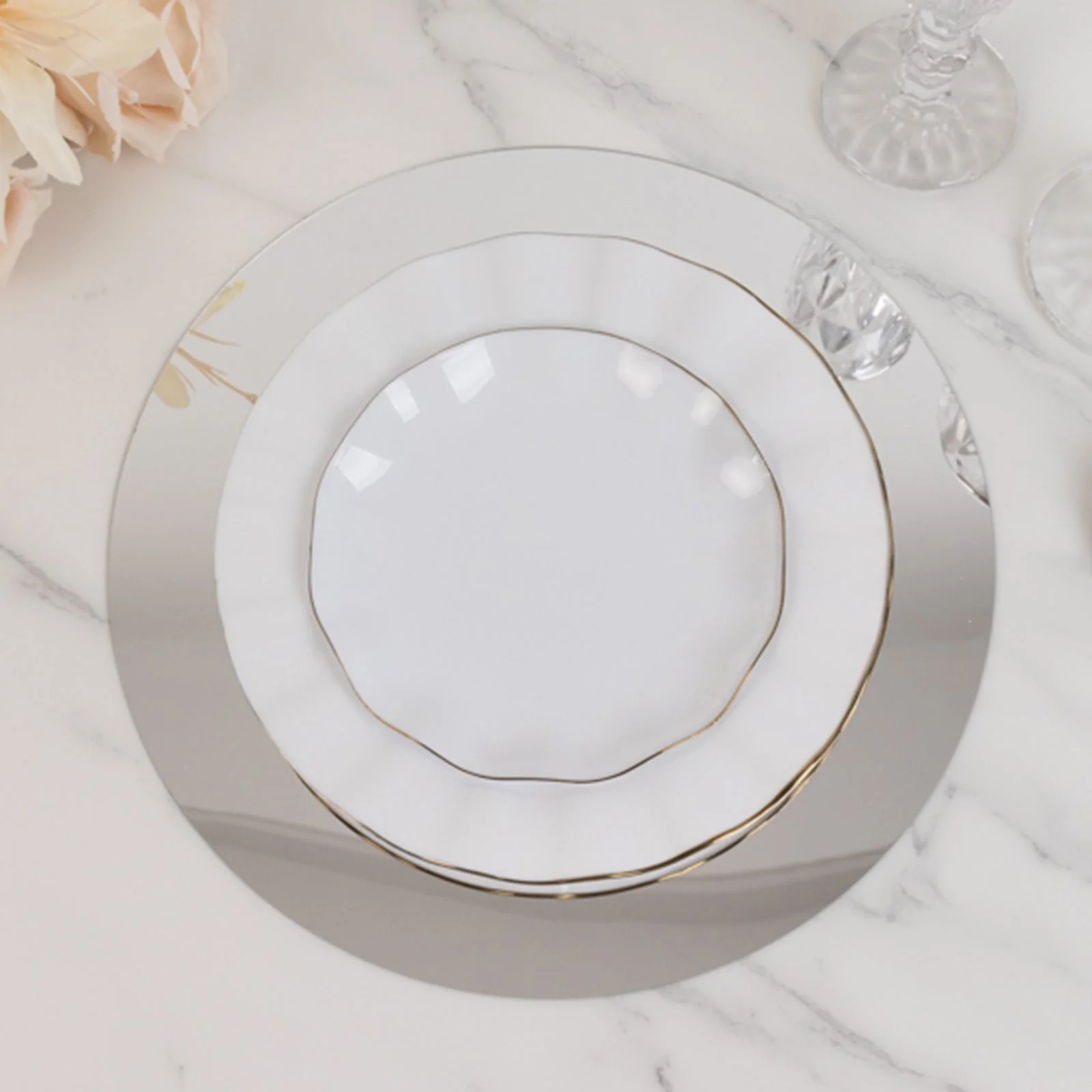 10-Pack Acrylic Mirror Tray 12" Round Silver Circle Candle Plate - Table Setting Centerpiece Bases - Image 7