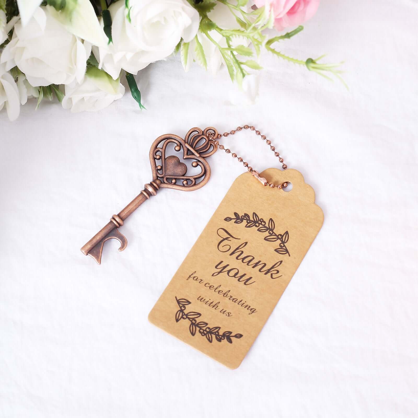 10 Pack Antique Gold Skeleton Key Bottle Opener Party Favors Wedding Souvenirs, Vintage Wedding Bridal Shower Favors With Tag Card & Chain - Image 8