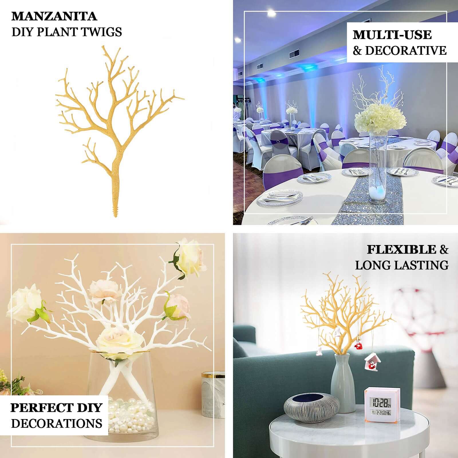10-Pack Artificial Manzanita Tree Branch 14" Metallic Gold - Image 4