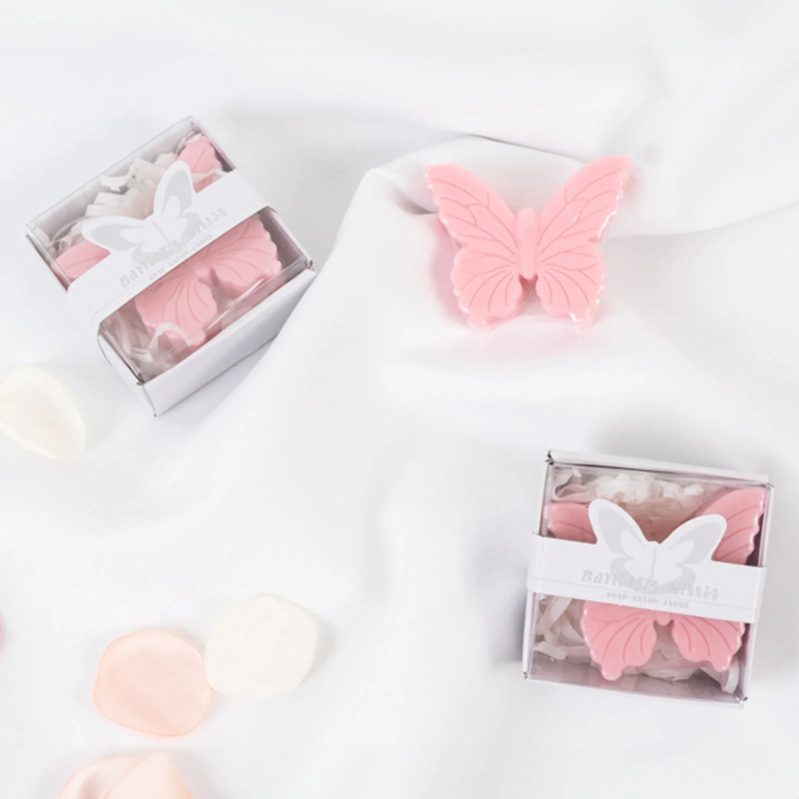 10 Pack Blush Butterfly Unscented Soap Party Favors with Gift Boxes, Pre-Packed Baby Shower Wedding Souvenirs - 2" - Image 2