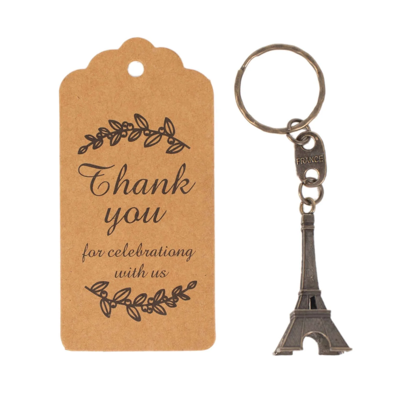 10 Pack Bronze Plastic Paris Eiffel Tower Keychain Party Favor, Wedding Bridal Shower Souvenirs With Thank You Tag - 4" - Image 10