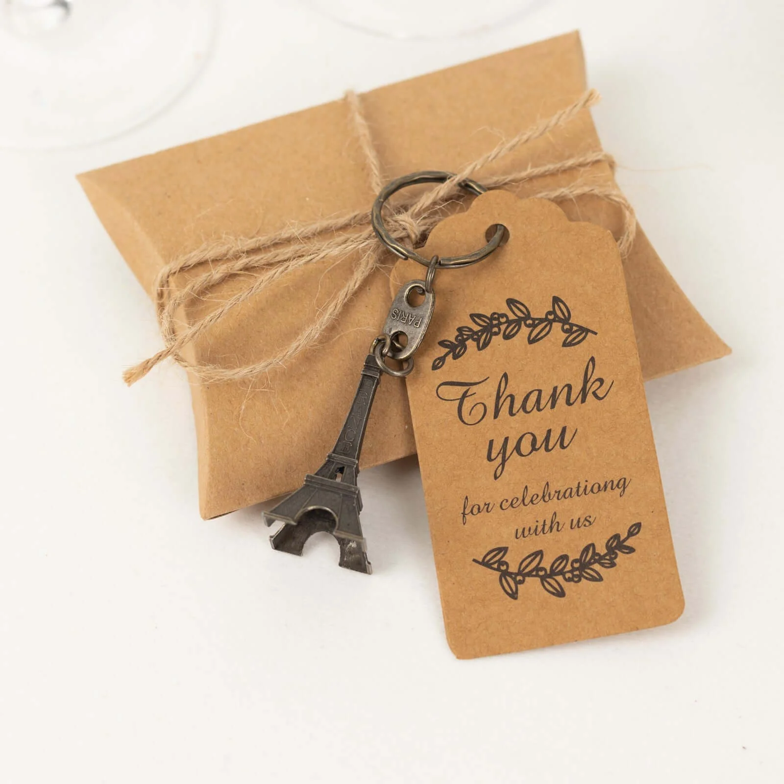 10 Pack Bronze Plastic Paris Eiffel Tower Keychain Party Favor, Wedding Bridal Shower Souvenirs With Thank You Tag - 4" - Image 2