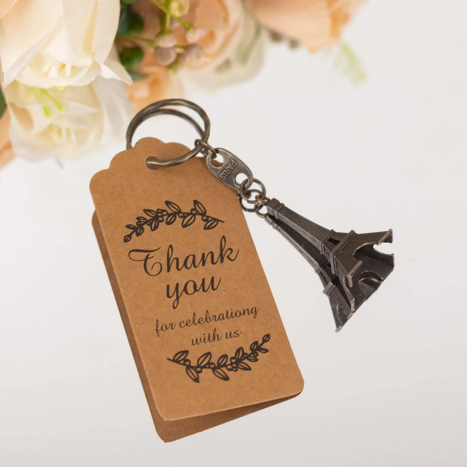 10 Pack Bronze Plastic Paris Eiffel Tower Keychain Party Favor, Wedding Bridal Shower Souvenirs With Thank You Tag - 4" - Image 6