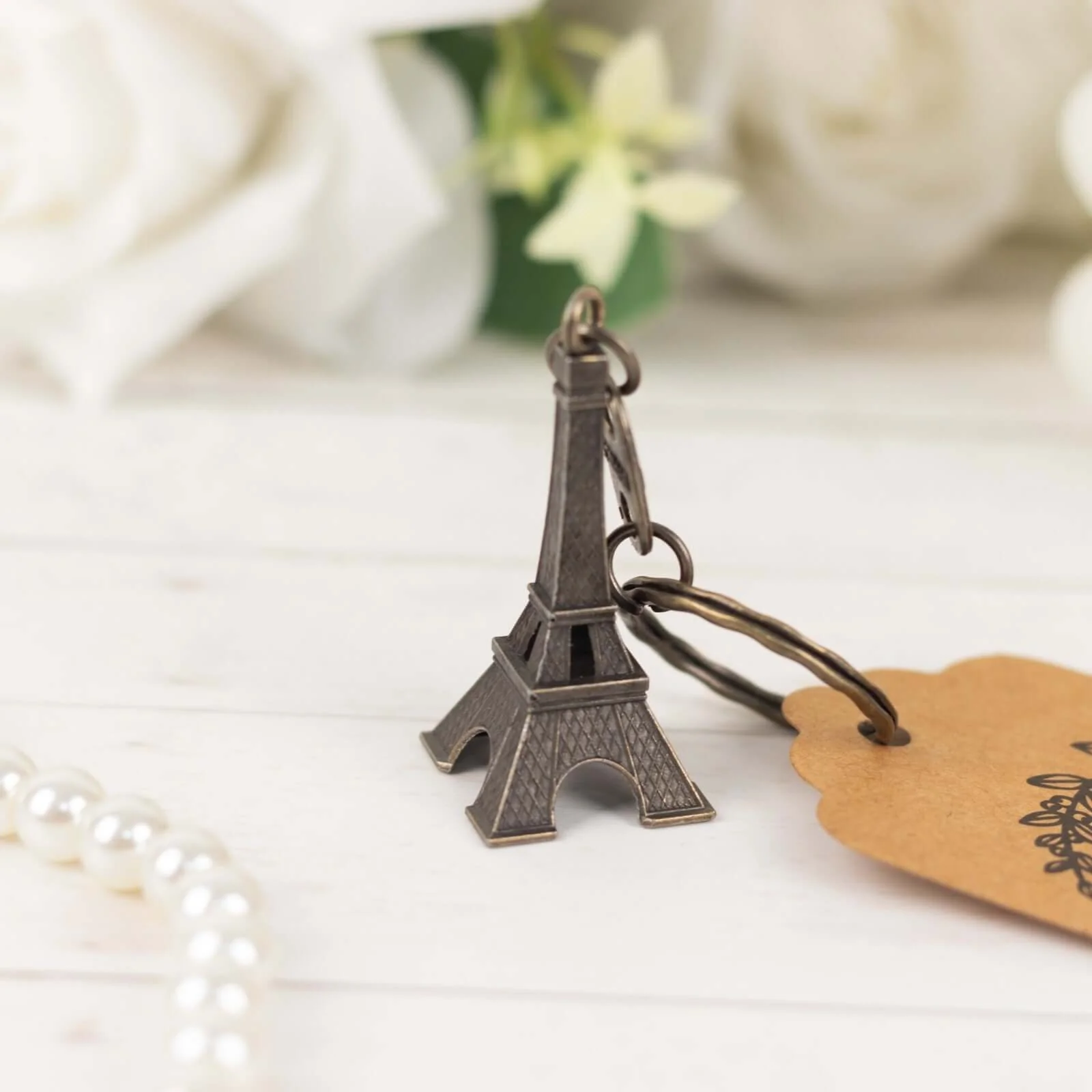 10 Pack Bronze Plastic Paris Eiffel Tower Keychain Party Favor, Wedding Bridal Shower Souvenirs With Thank You Tag - 4" - Image 8