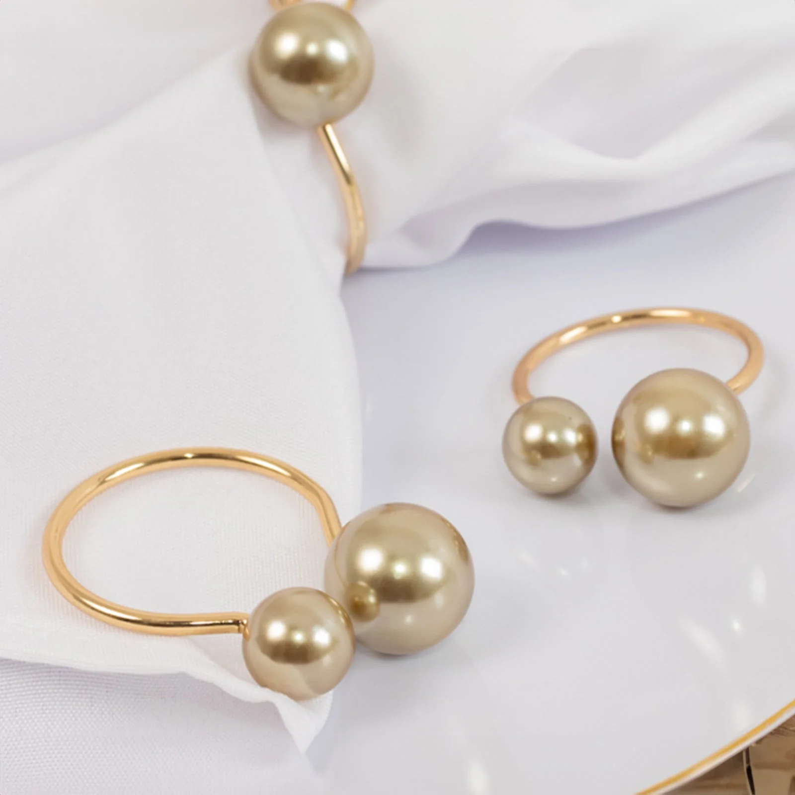 10 Pack Champagne Pearl Metal Napkin Rings Dining Table Decor, Elegant Round Wedding Napkin Holders - 2.5" - Image 5