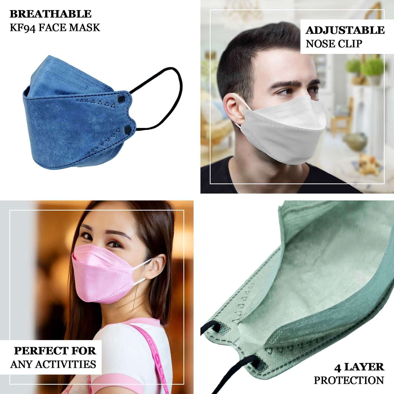 10 Pack Denim Blue Breathable KF94 Face Mask, 3D Fish-Design Mouth Shields for Adult, 4-Layer Protective Face Masks with Adjustable Nose Clip - Image 4