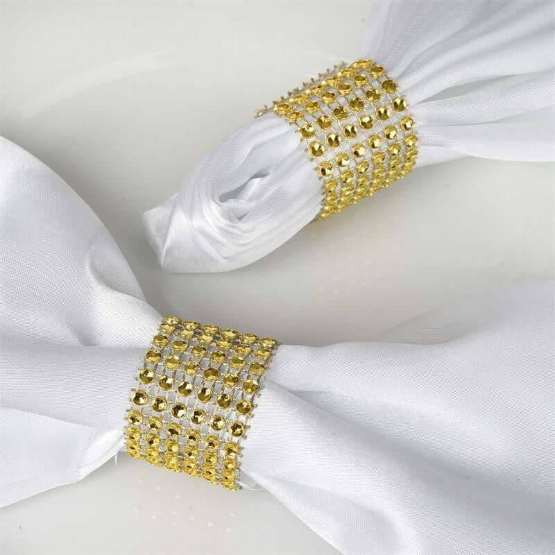 10 Pack Diamond Rhinestone Napkin Rings Gold - Velcro Brooch Buckle for Chair Sashes