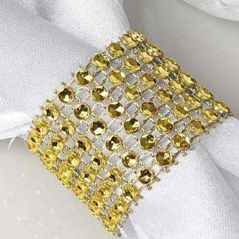 10 Pack Diamond Rhinestone Napkin Rings Gold - Velcro Brooch Buckle for Chair Sashes - Image 2
