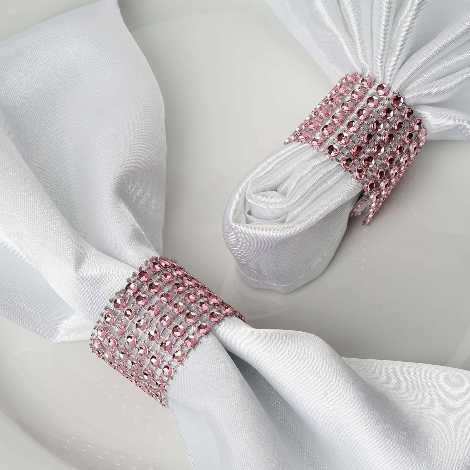 10 Pack Diamond Rhinestone Napkin Rings Pink - Velcro Brooch Buckle for Chair Sashes