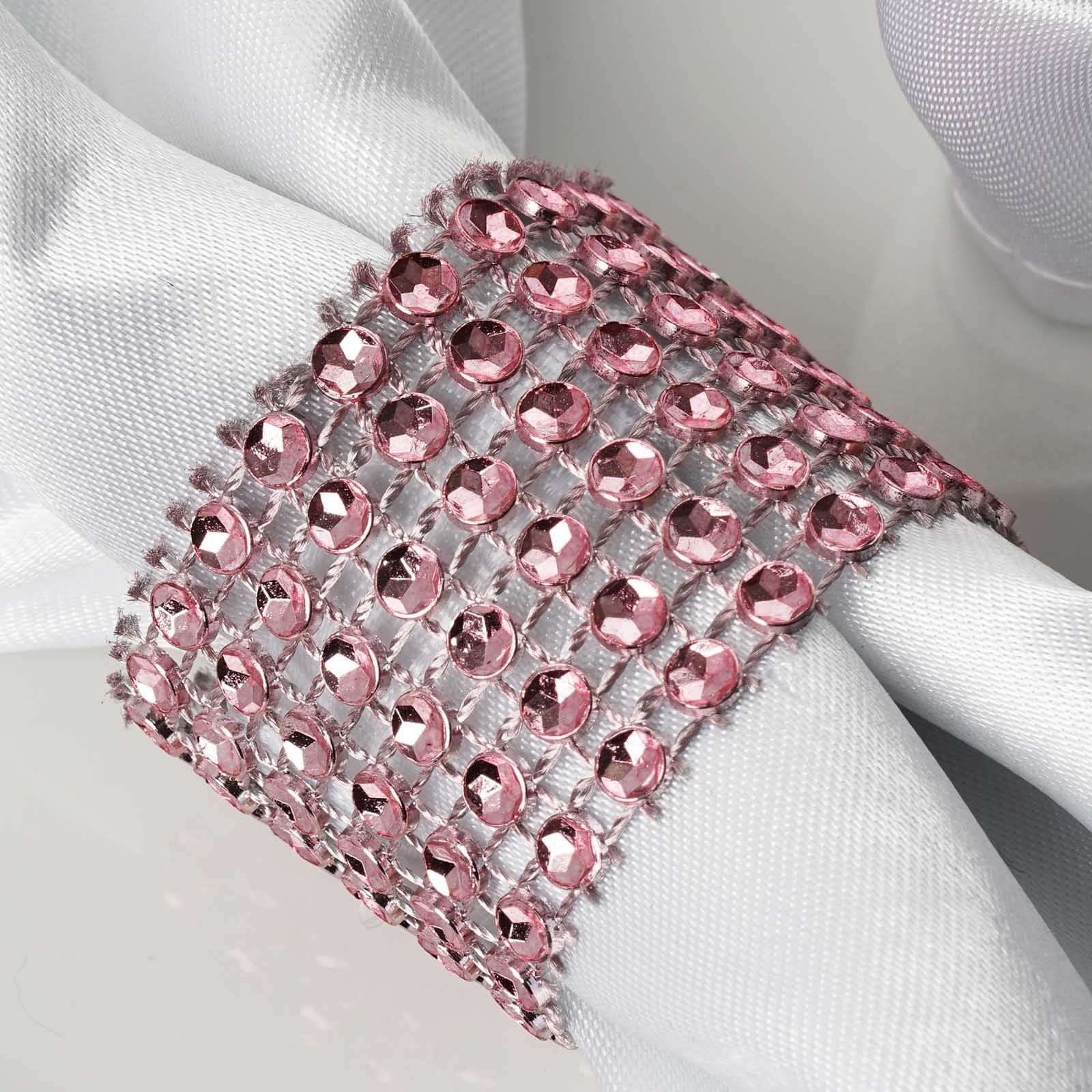 10 Pack Diamond Rhinestone Napkin Rings Pink - Velcro Brooch Buckle for Chair Sashes - Image 2
