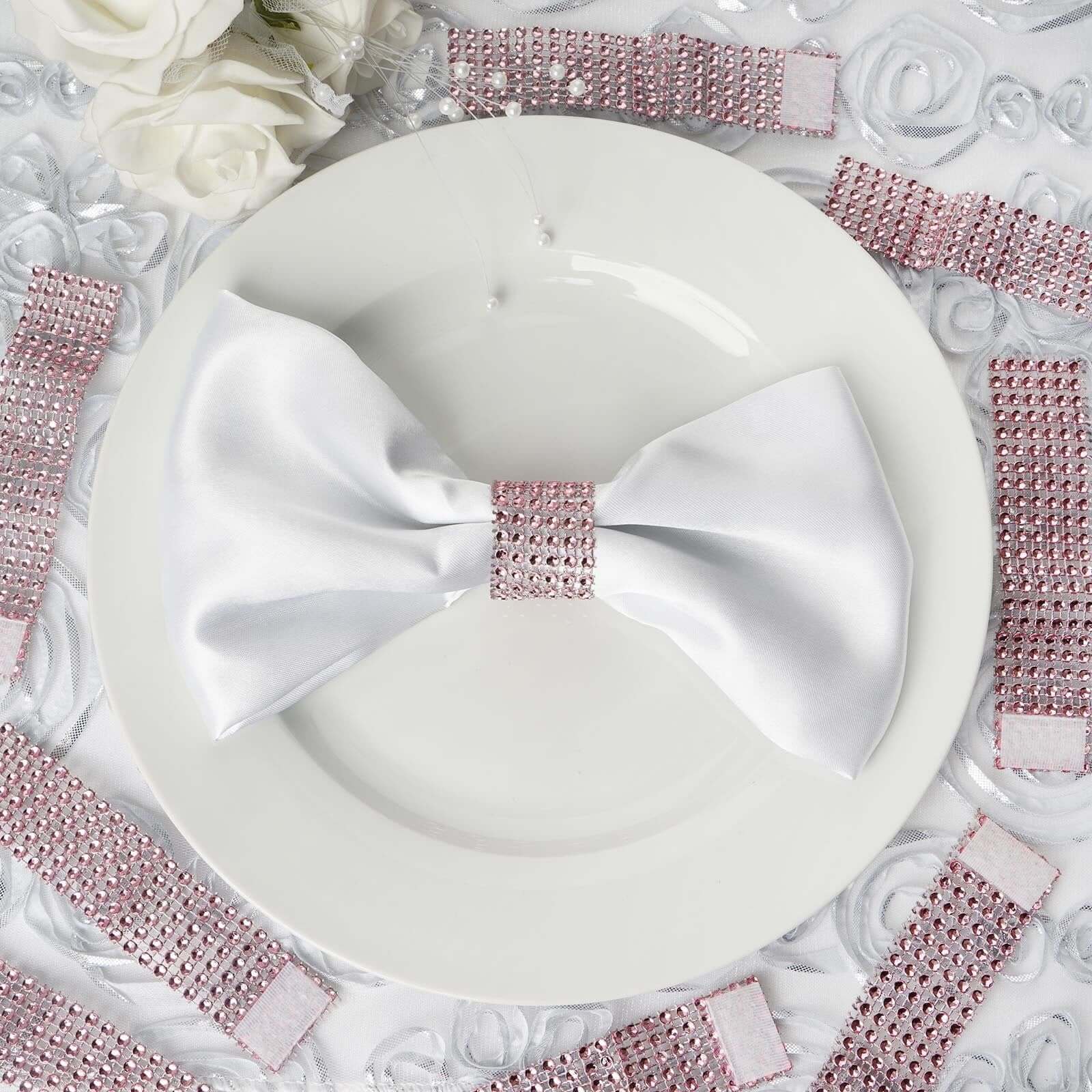 10 Pack Diamond Rhinestone Napkin Rings Pink - Velcro Brooch Buckle for Chair Sashes - Image 5