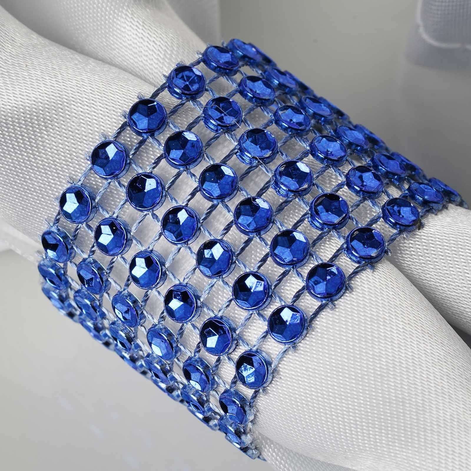 10 Pack Diamond Rhinestone Napkin Rings Royal Blue - Velcro Brooch Buckle for Chair Sashes - Image 6