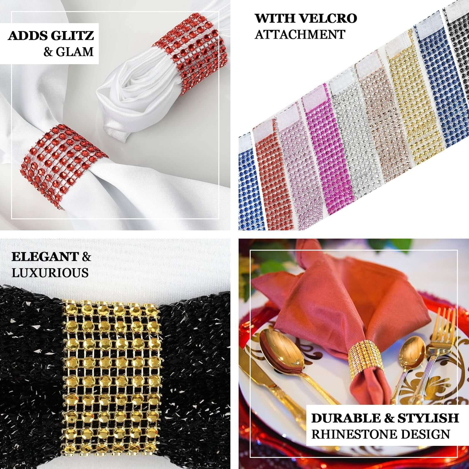10 Pack Diamond Rhinestone Napkin Rings Royal Blue - Velcro Brooch Buckle for Chair Sashes - Image 8