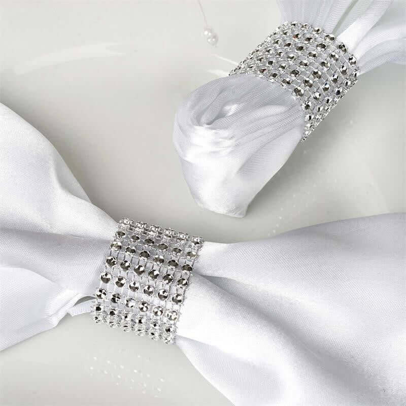 10 Pack Diamond Rhinestone Napkin Rings Silver - Velcro Brooch Buckle for Chair Sashes