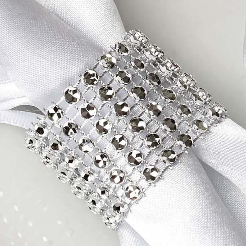 10 Pack Diamond Rhinestone Napkin Rings Silver - Velcro Brooch Buckle for Chair Sashes - Image 2