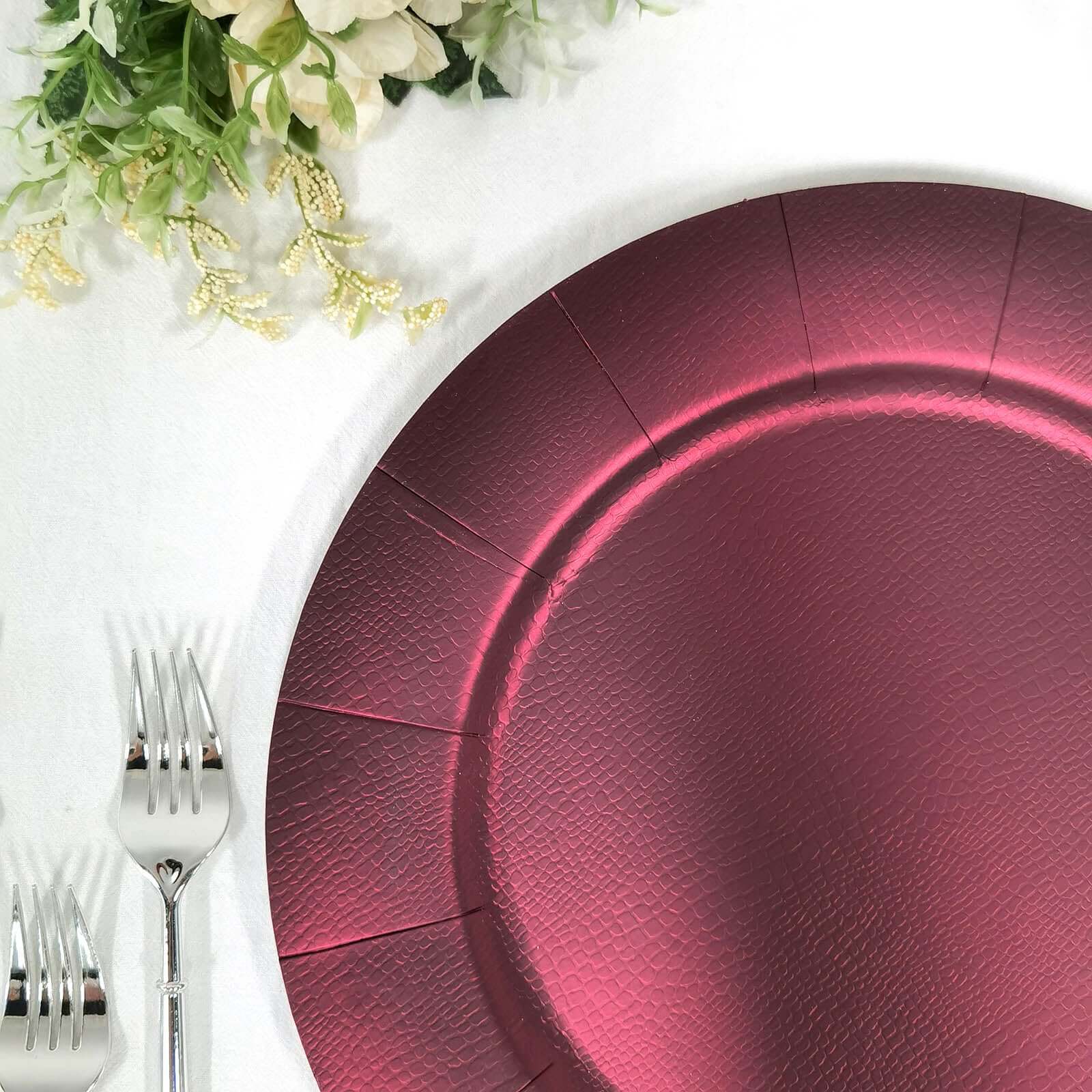 10-Pack Disposable Round Charger Plates 13" Burgundy with Leathery Texture - 1100GSM Sturdy Cardboard Placemats - Image 11
