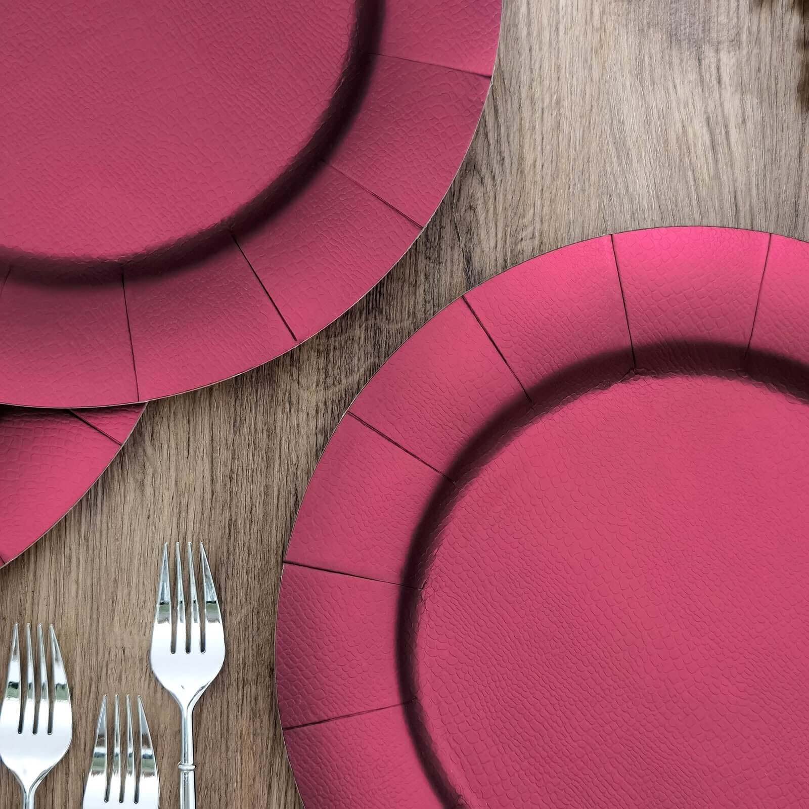 10-Pack Disposable Round Charger Plates 13" Burgundy with Leathery Texture - 1100GSM Sturdy Cardboard Placemats - Image 12