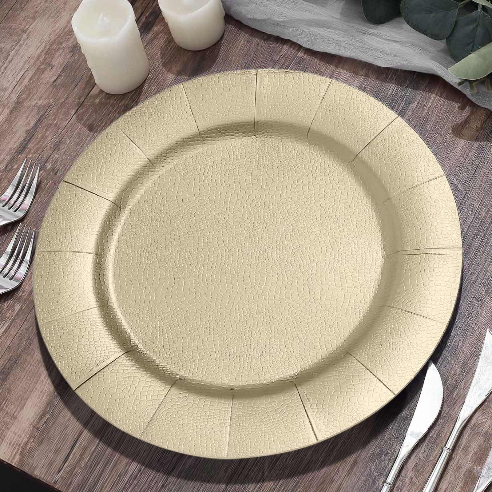10-Pack Disposable Round Charger Plates 13" Champagne with Leathery Texture - 1100GSM Sturdy Cardboard Placemats - Image 12