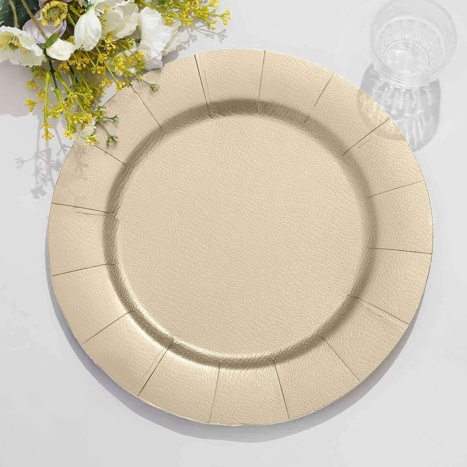 10-Pack Disposable Round Charger Plates 13" Champagne with Leathery Texture - 1100GSM Sturdy Cardboard Placemats - Image 13