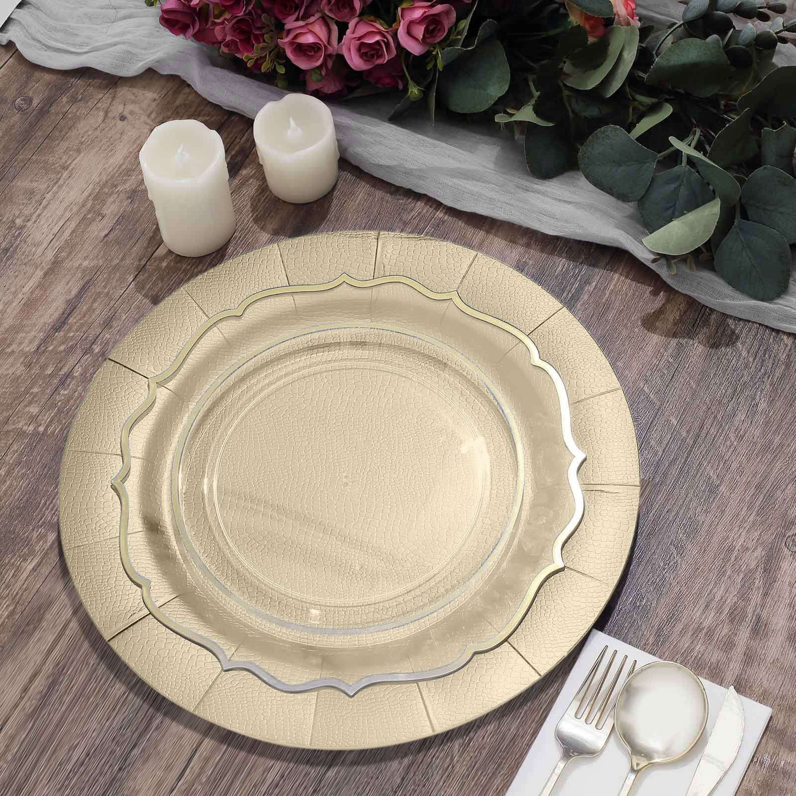 10-Pack Disposable Round Charger Plates 13" Champagne with Leathery Texture - 1100GSM Sturdy Cardboard Placemats - Image 2