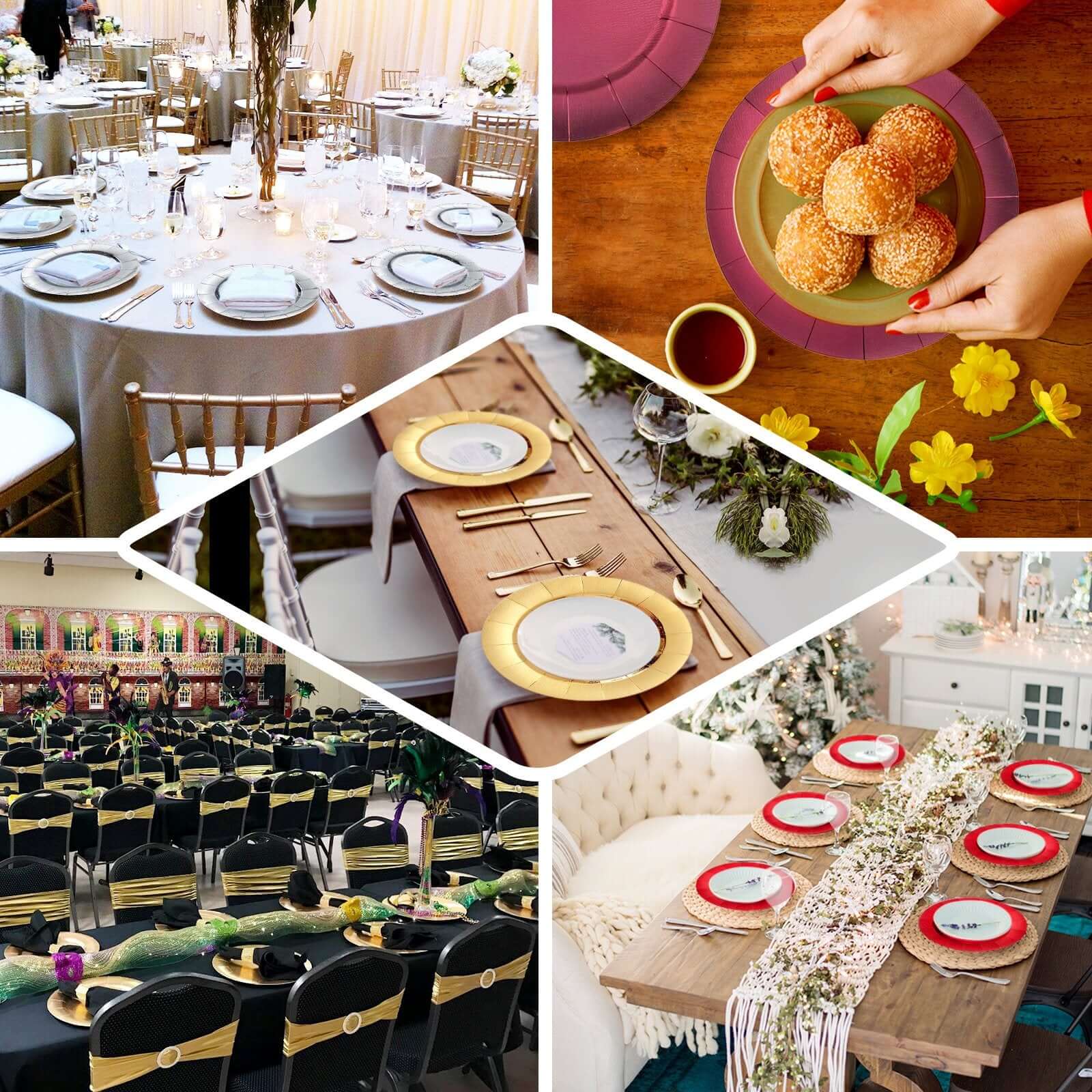 10-Pack Disposable Round Charger Plates 13" Champagne with Leathery Texture - 1100GSM Sturdy Cardboard Placemats - Image 5