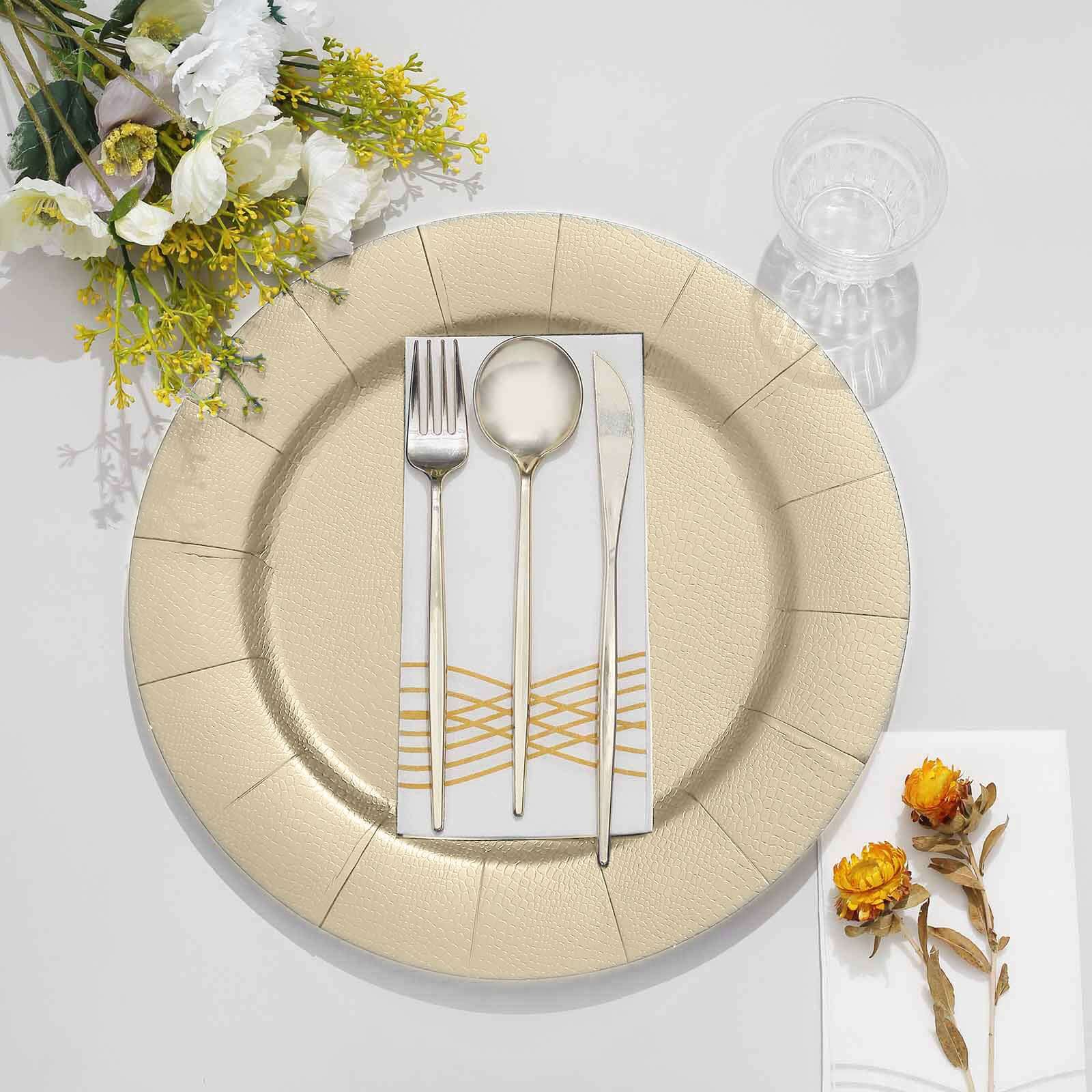 10-Pack Disposable Round Charger Plates 13" Champagne with Leathery Texture - 1100GSM Sturdy Cardboard Placemats - Image 8