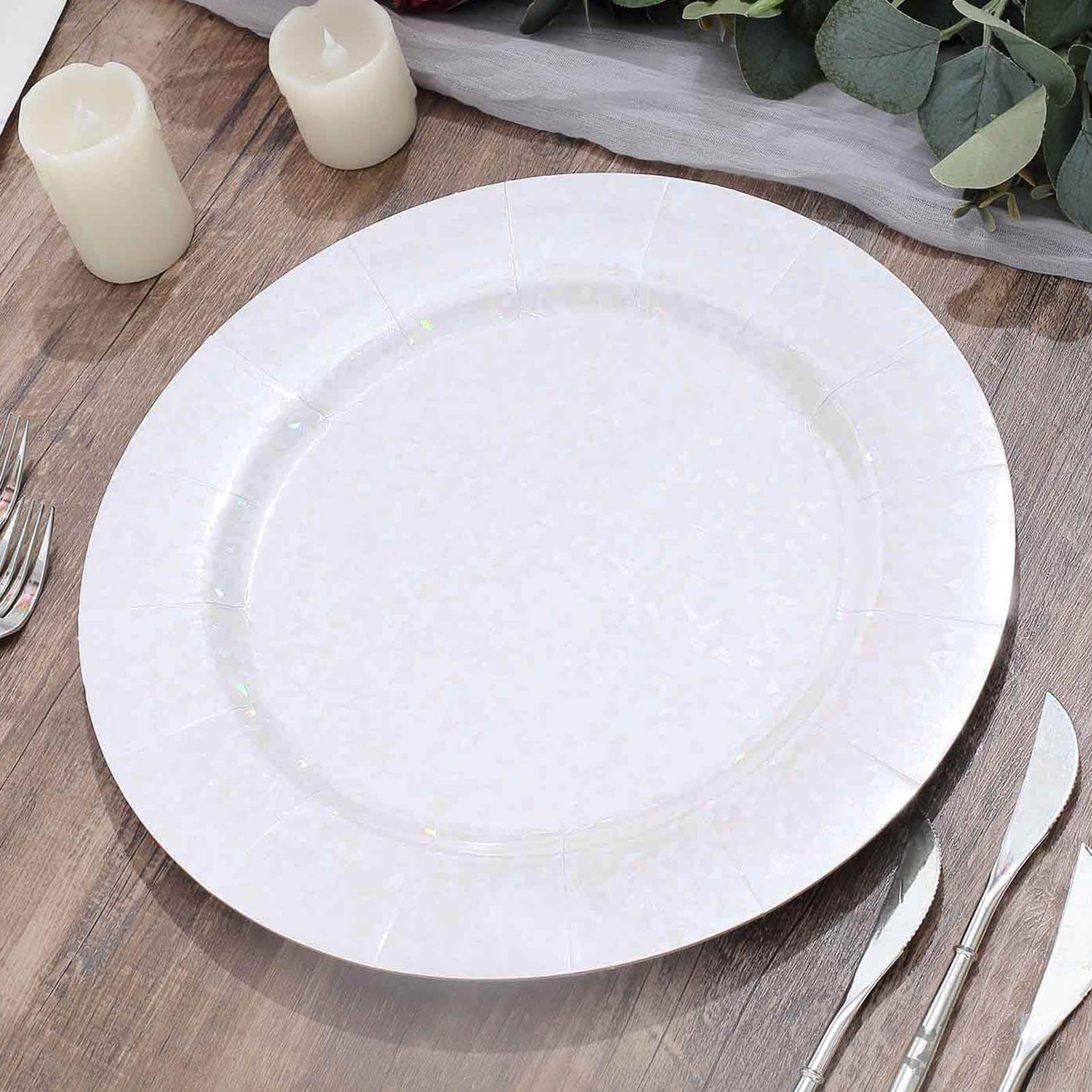 10-Pack Disposable Round Charger Plates 13" Iridescent with Leathery Texture - 1100GSM Sturdy Cardboard Placemats - Image 6
