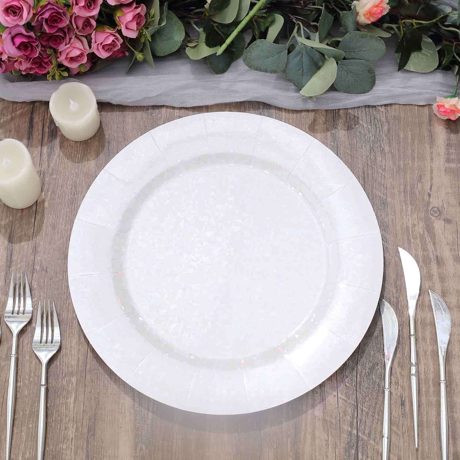 10-Pack Disposable Round Charger Plates 13" Iridescent with Leathery Texture - 1100GSM Sturdy Cardboard Placemats - Image 8