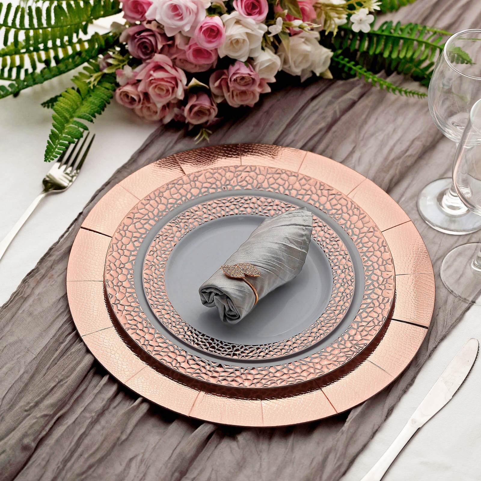 10-Pack Disposable Round Charger Plates 13" Rose Gold with Leathery Texture - 1100GSM Sturdy Cardboard Placemats - Image 12