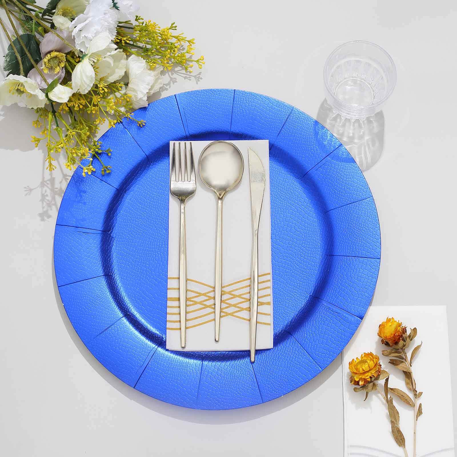 10-Pack Disposable Round Charger Plates 13" Royal Blue with Leathery Texture - 1100GSM Sturdy Cardboard Placemats - Image 10