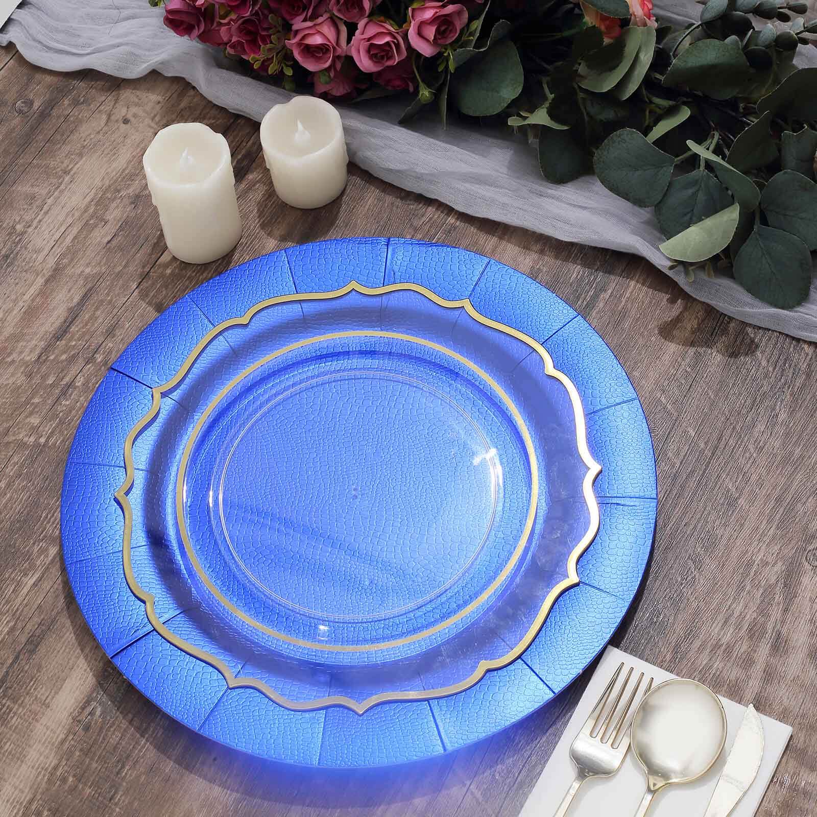 10-Pack Disposable Round Charger Plates 13" Royal Blue with Leathery Texture - 1100GSM Sturdy Cardboard Placemats - Image 2