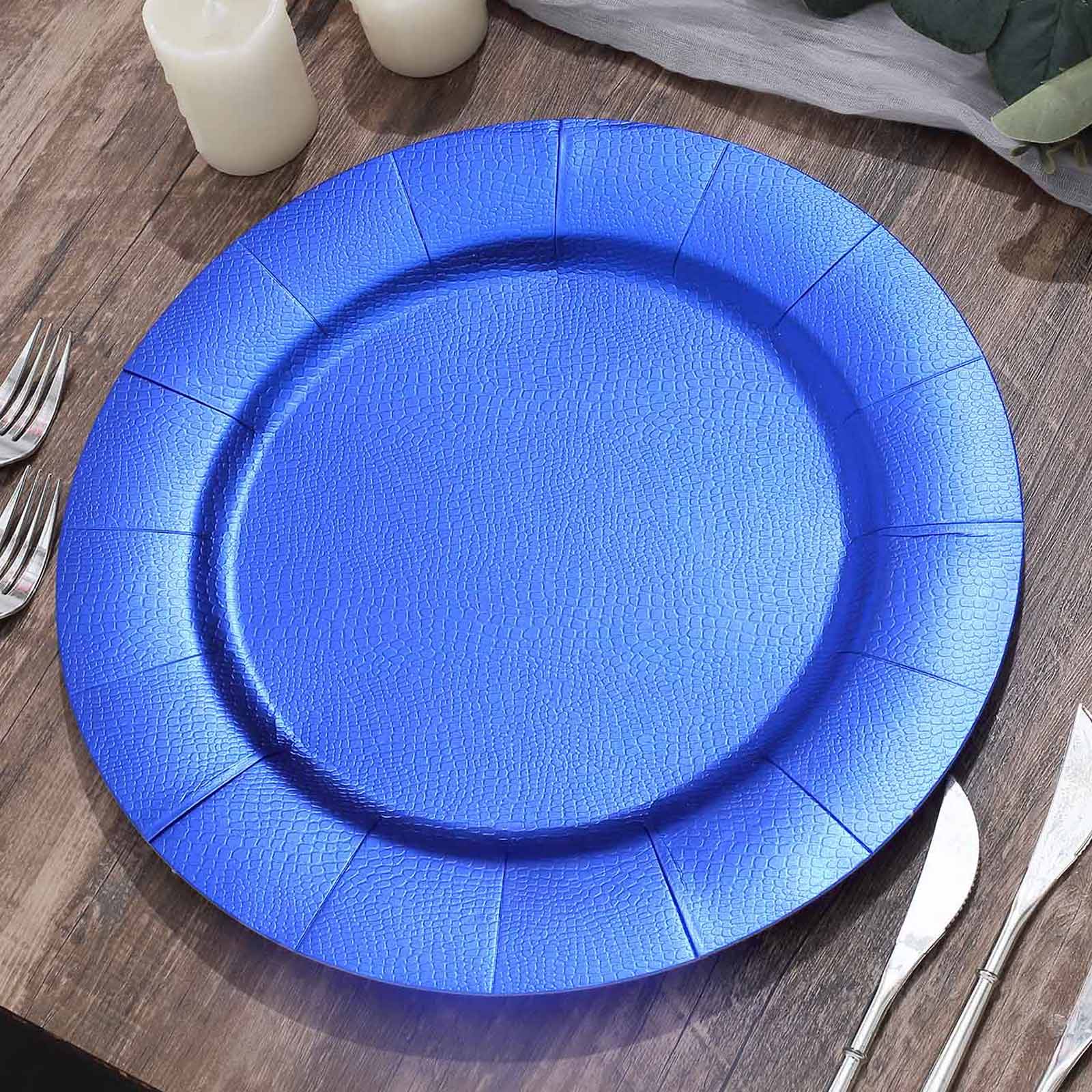 10-Pack Disposable Round Charger Plates 13" Royal Blue with Leathery Texture - 1100GSM Sturdy Cardboard Placemats - Image 6