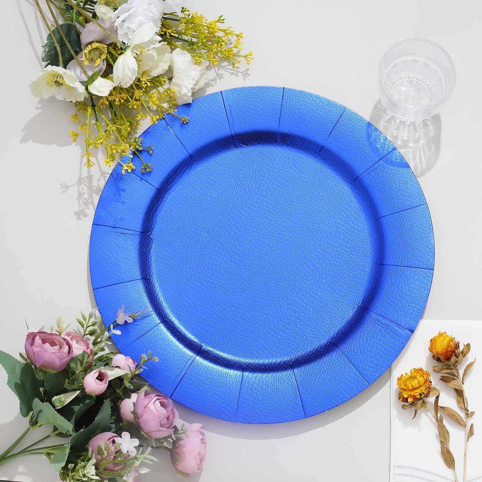 10-Pack Disposable Round Charger Plates 13" Royal Blue with Leathery Texture - 1100GSM Sturdy Cardboard Placemats - Image 8