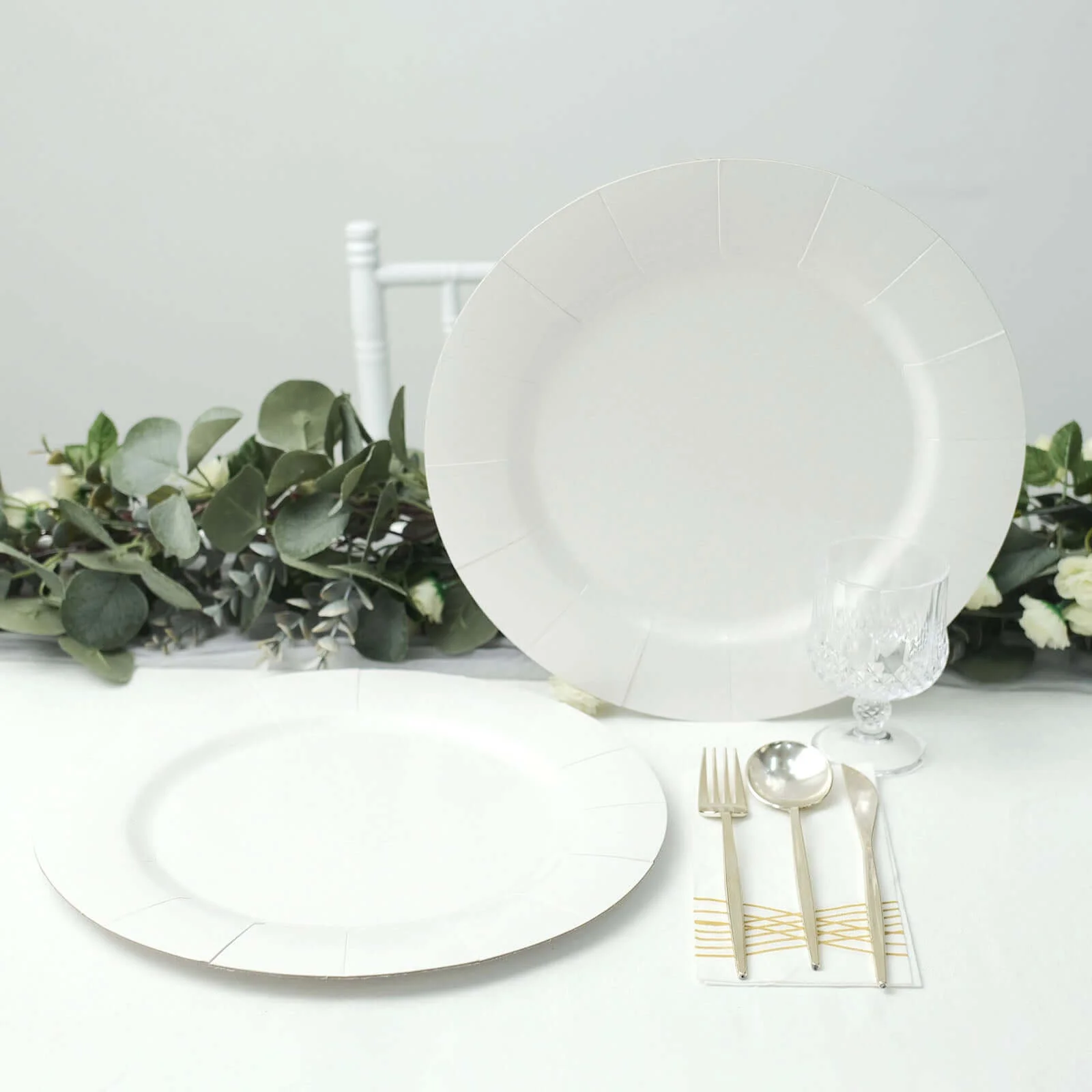 10-Pack Disposable Round Charger Plates 13" White with Leathery Texture - 1100GSM Sturdy Cardboard Placemats for Weddings & Special Occasions - Image 12