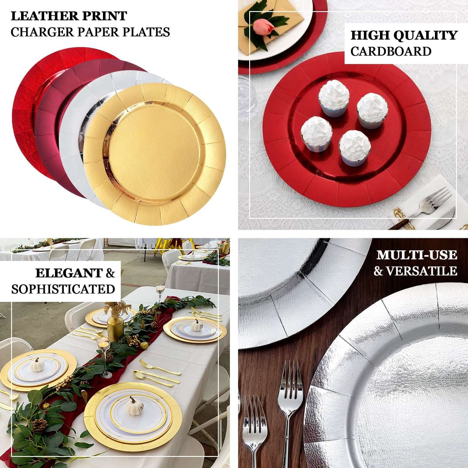 10-Pack Disposable Round Charger Plates 13" White with Leathery Texture - 1100GSM Sturdy Cardboard Placemats for Weddings & Special Occasions - Image 4