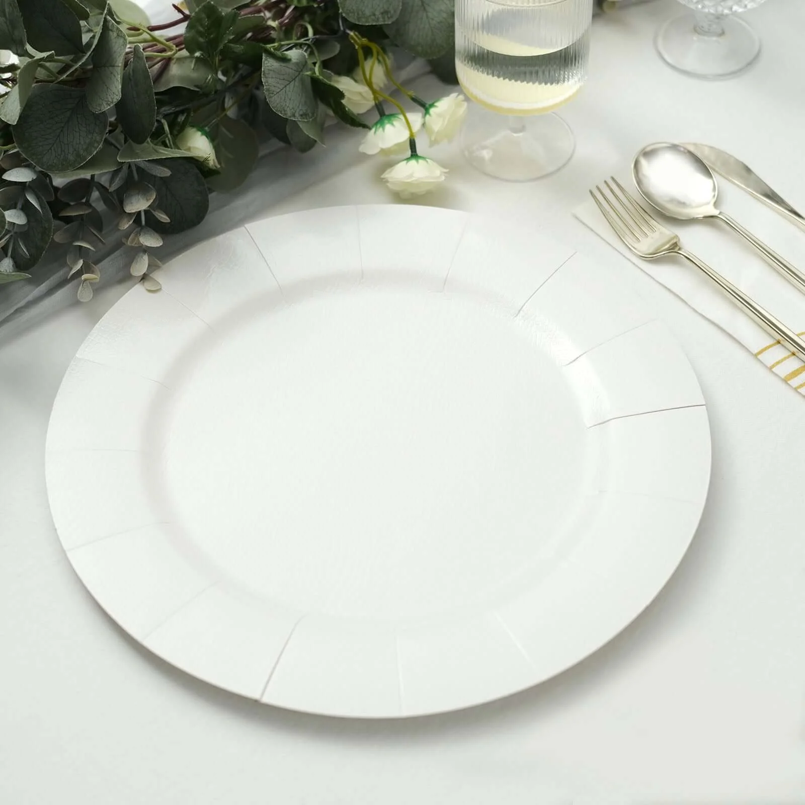 10-Pack Disposable Round Charger Plates 13" White with Leathery Texture - 1100GSM Sturdy Cardboard Placemats for Weddings & Special Occasions - Image 8