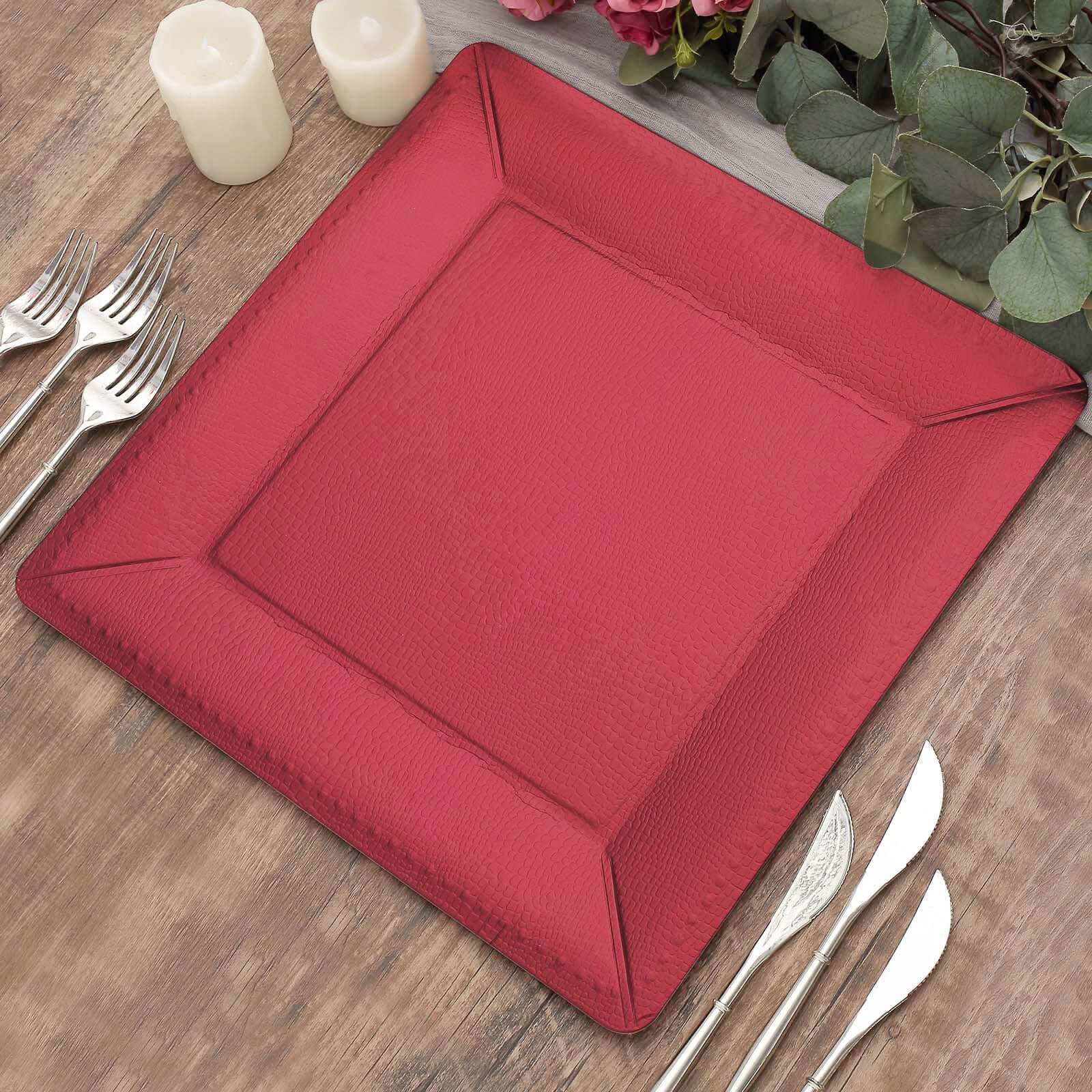 10-Pack Disposable Square Charger Plates 13" Burgundy with Leather Like Texture - 1100GSM Sturdy Paper Chargers - Image 11