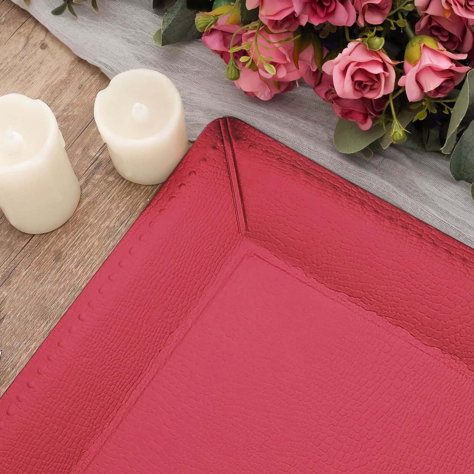 10-Pack Disposable Square Charger Plates 13" Burgundy with Leather Like Texture - 1100GSM Sturdy Paper Chargers - Image 13