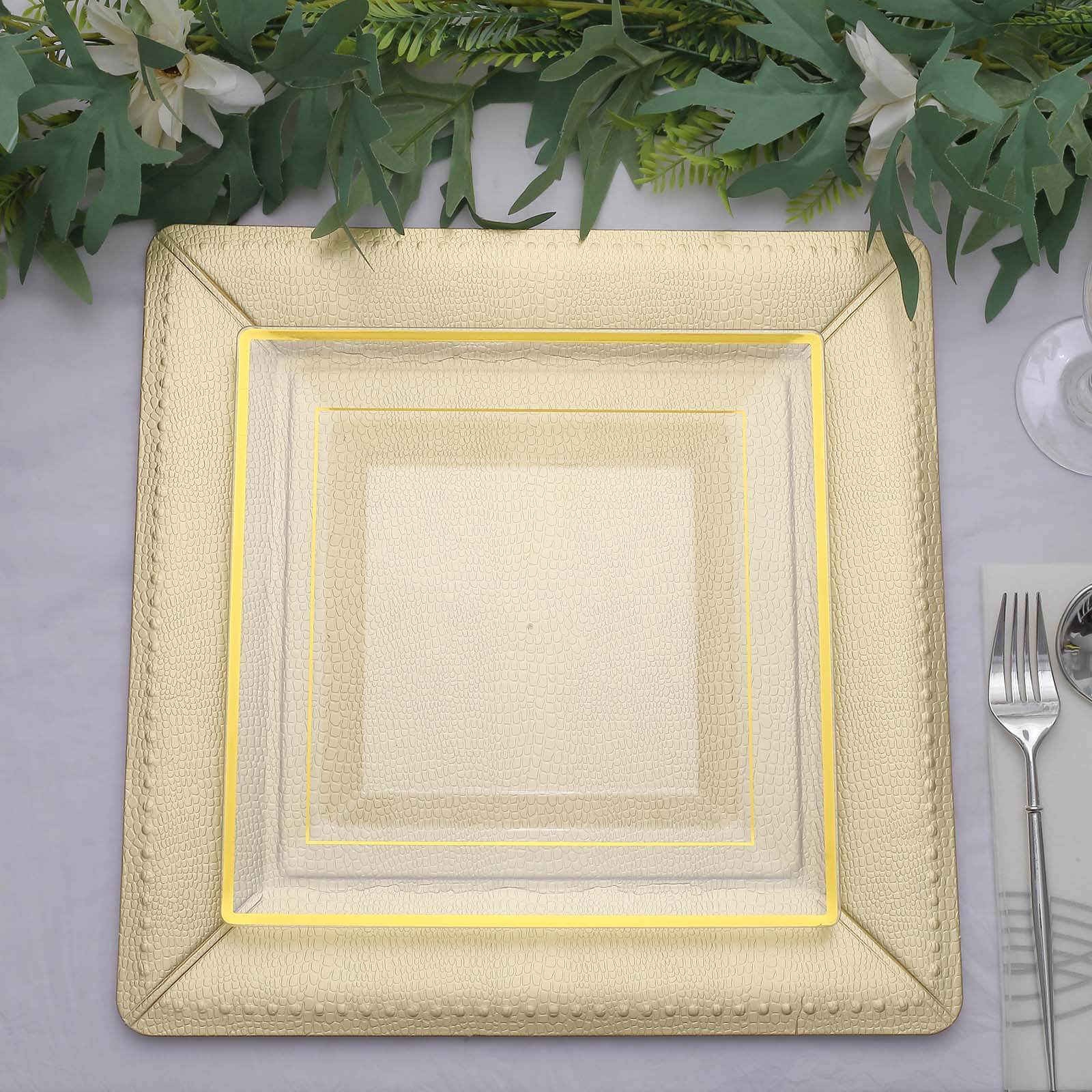 10-Pack Disposable Square Charger Plates 13" Champagne with Leather Like Texture - 1100GSM Sturdy Paper Chargers - Image 9