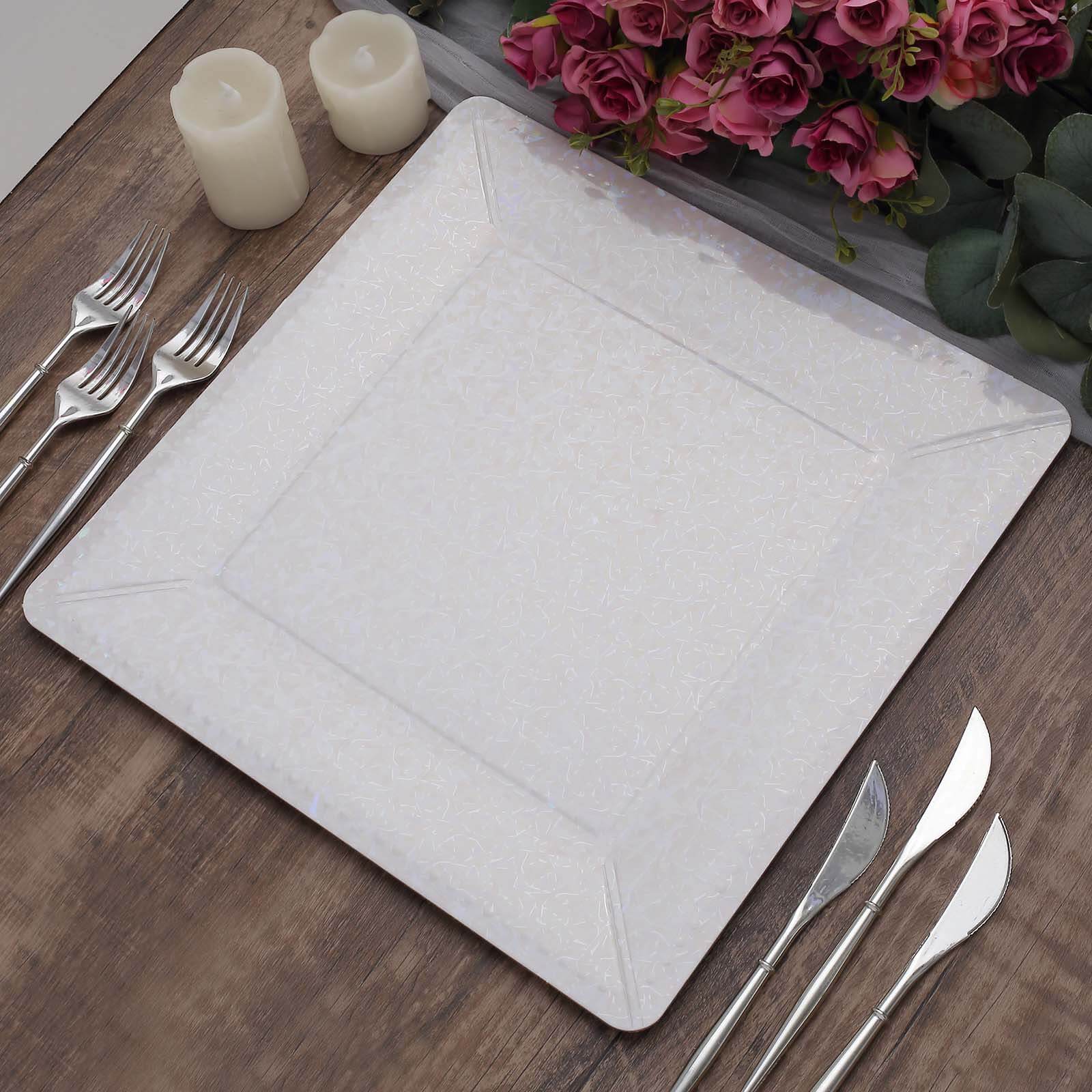 10-Pack Disposable Square Charger Plates 13" Iridescent with Leather Like Texture - 1100GSM Sturdy Paper Chargers - Image 11