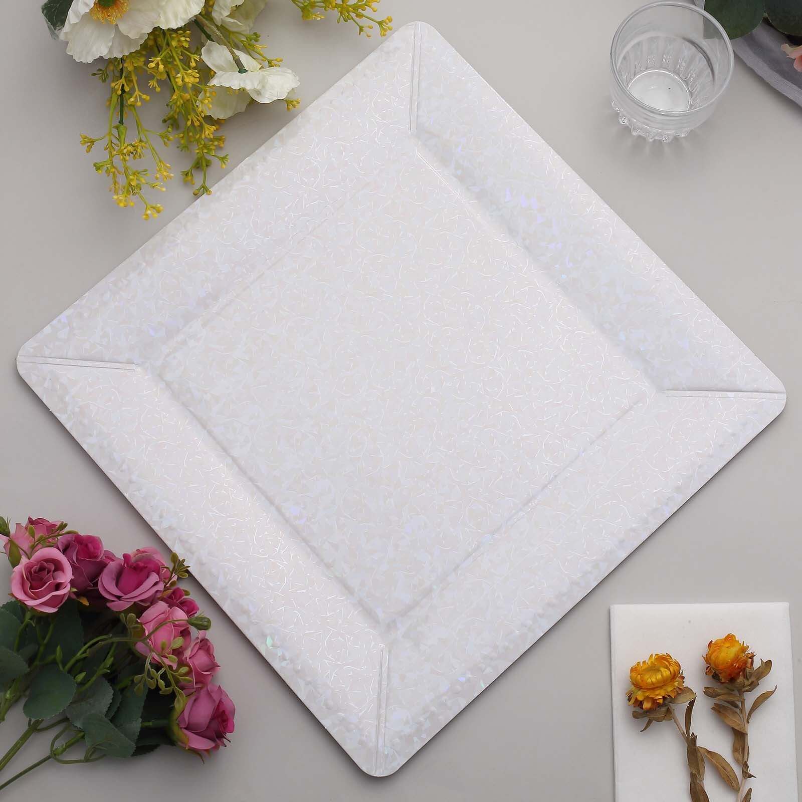 10-Pack Disposable Square Charger Plates 13" Iridescent with Leather Like Texture - 1100GSM Sturdy Paper Chargers - Image 12