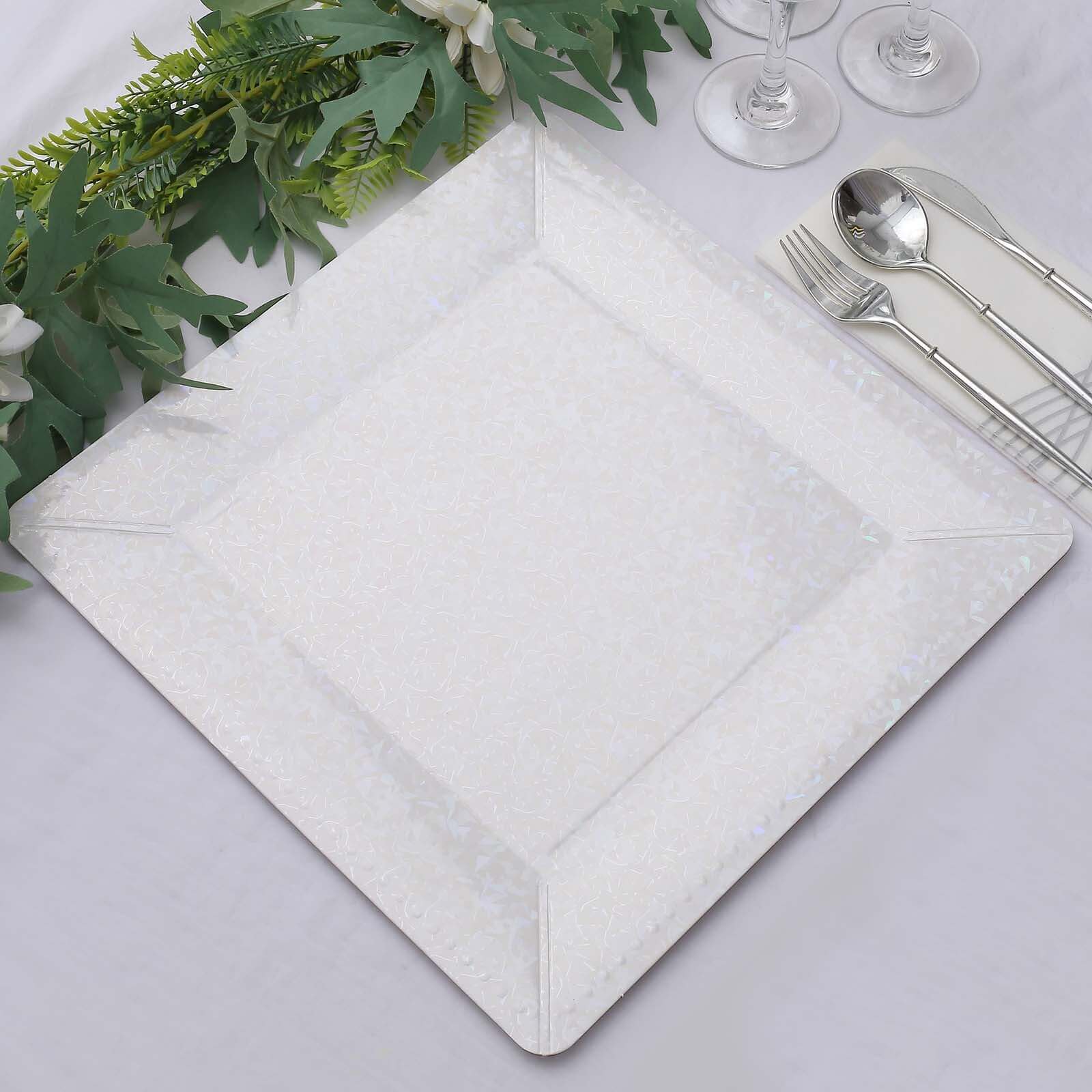 10-Pack Disposable Square Charger Plates 13" Iridescent with Leather Like Texture - 1100GSM Sturdy Paper Chargers - Image 6
