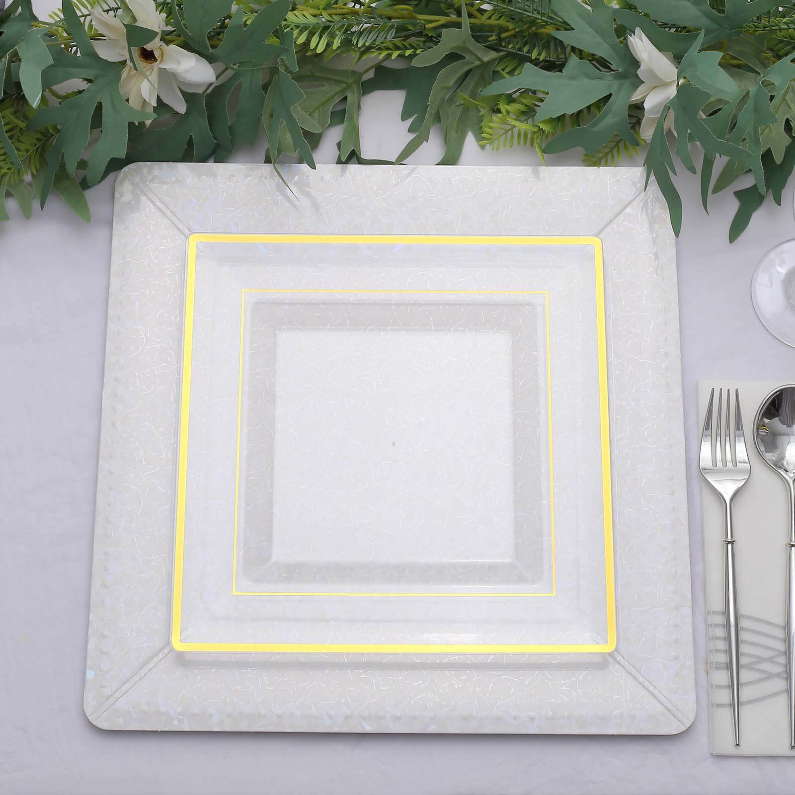 10-Pack Disposable Square Charger Plates 13" Iridescent with Leather Like Texture - 1100GSM Sturdy Paper Chargers - Image 9