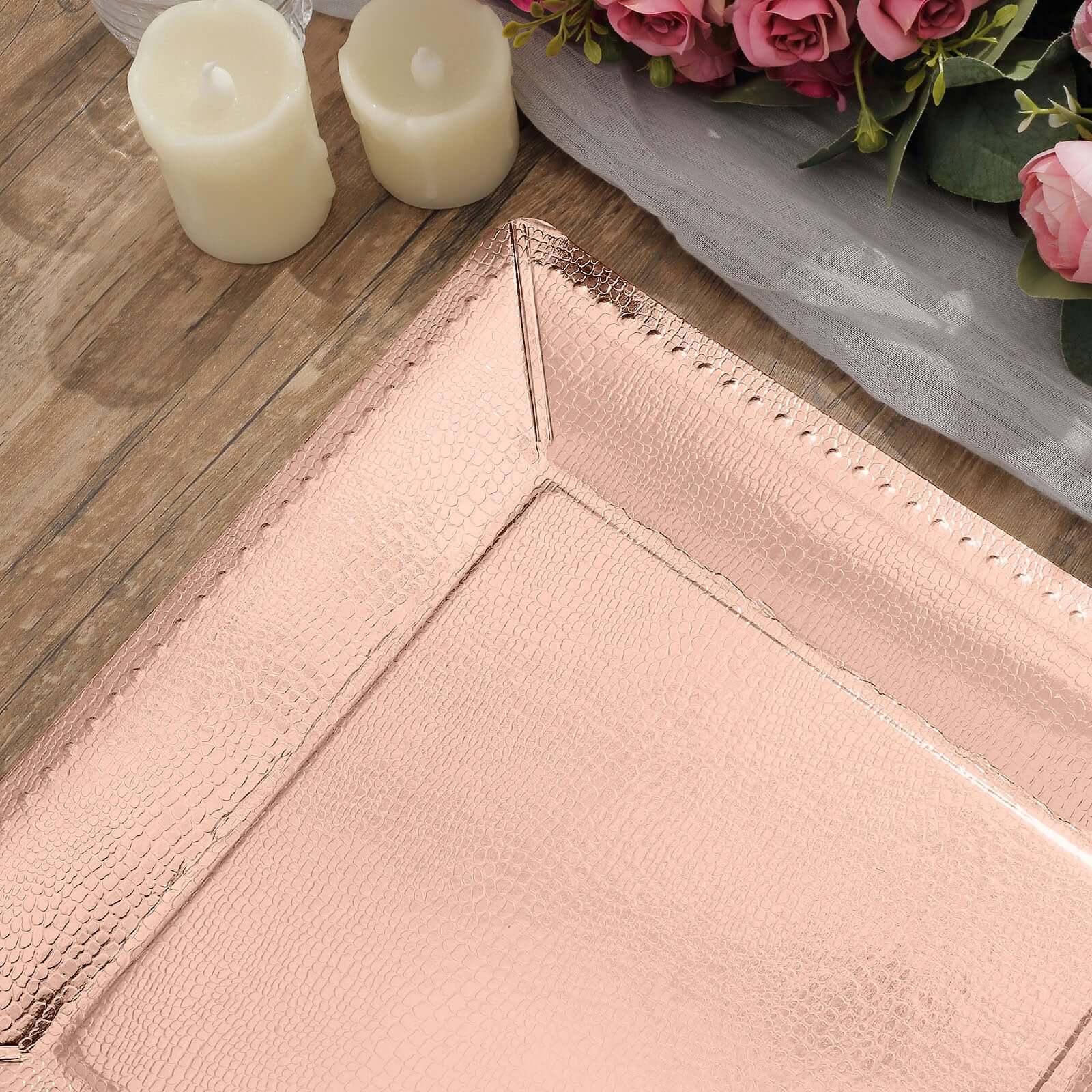 10-Pack Disposable Square Charger Plates 13" Rose Gold with Leather Like Texture - 1100GSM Sturdy Paper Chargers - Image 13