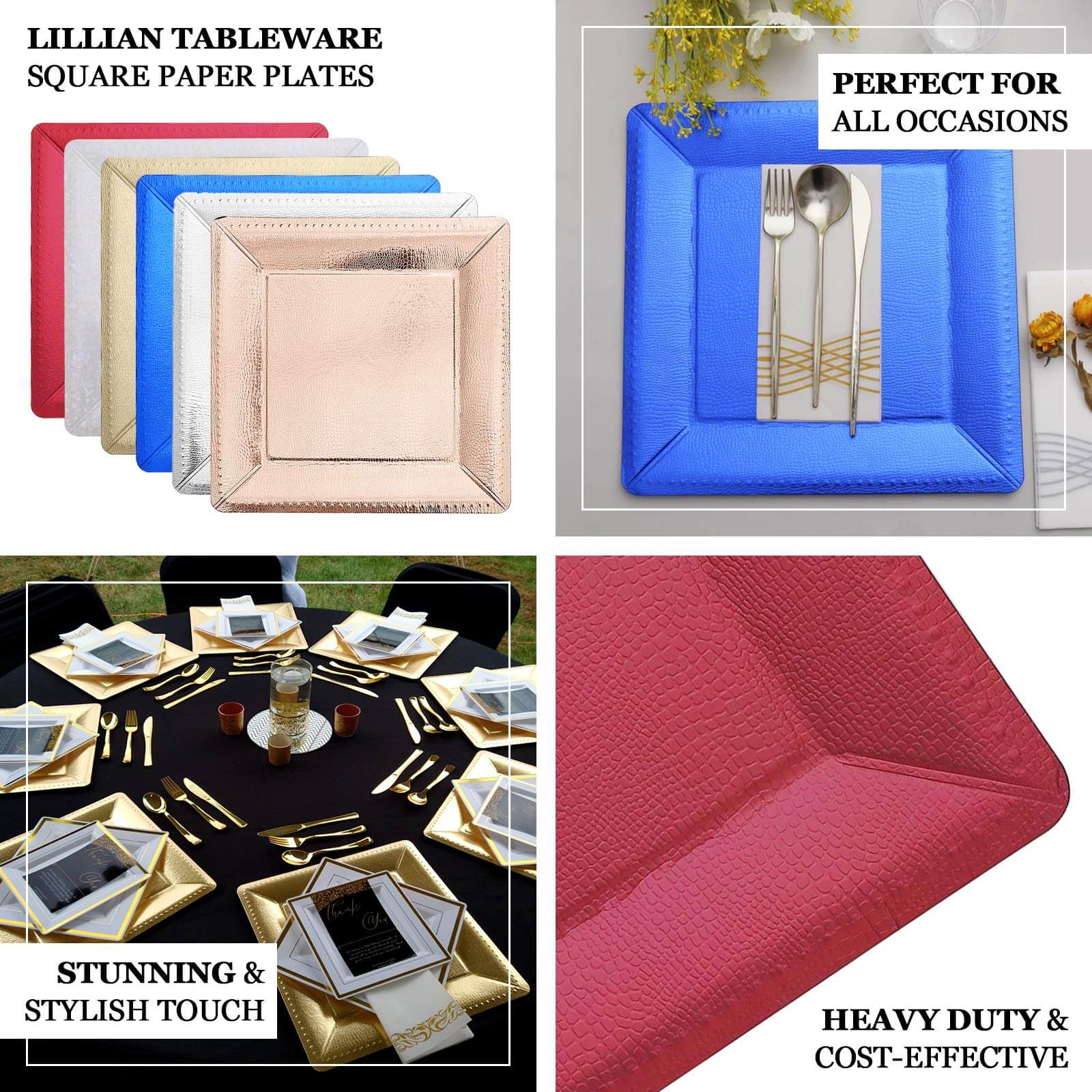 10-Pack Disposable Square Charger Plates 13" Rose Gold with Leather Like Texture - 1100GSM Sturdy Paper Chargers - Image 4